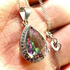 925 Sterling Silver Rainbow Mystic Topaz Pendant Necklace Pear Cut 18" Created