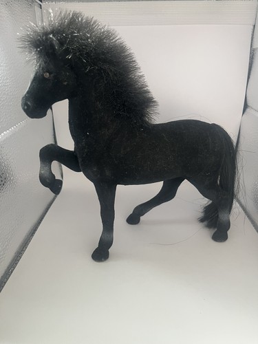 Flocked plastic black horse - flocked,