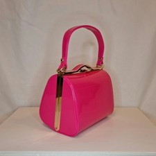 Hot Pink Fuschia Patent Classic Top Handle Embellished Evening Clutch Bag