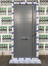 GREY COMPOSITE FRONT DOOR FULL PANEL LONG BAR HANDLE MODERN EXTERNAL EXTERIOR