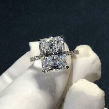 14K White Gold Finish Silver 4 Ct Radiant Cut Solitaire Diamond Engagement Ring