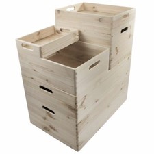 Choice of Stacking Wooden Open Boxes Plain Crates with Handles / Small to XLarge