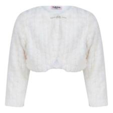 Girls Bolero Shrug Ivory Faux Fur Long Sleeve Tippet Diamante Fastening Occasion