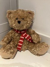 Clintons Teddy Bear With Red Stripe Scarf Plush Soft Toy Comforter Medium Brown