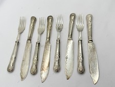 SET 8 VINTAGE SILVER PLATED FISH KNIVES FORKS CUTLERY SET ENGRAVED HANDLES