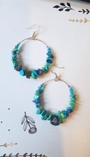 Turquoise beaded Hoop earrings with natural chip stones