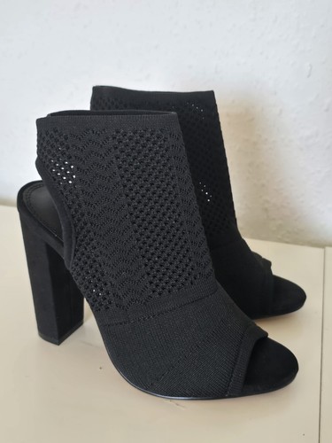Black knit peep - knit, ankle