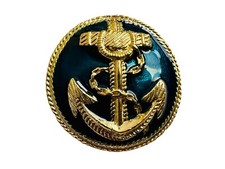 Vintage 1980s Gold Plated Enamelled Anchor Brooch Nautical Badge 35mm Teal