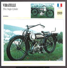1919 Viratelle 350cc Single-Cylinder 343 France Motorcycle Photo Spec Sheet Card
