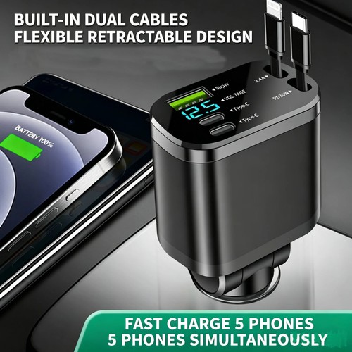 Retractable car charger - 5-in-1,
