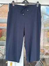Papaya Women's Navy Cropped Trousers Size 16 Pull On Elasticated Waist