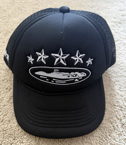 Corteiz black mesh trucker - black,