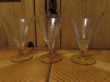 three 1930's hand blown art deco cocktail glasses 9.5cm brown glass atem & foot