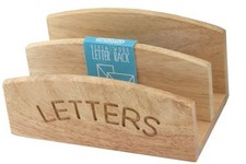 Hevea Wood Letter Rack 2 Compartments Engraved LETTERS Office Organizer Storage