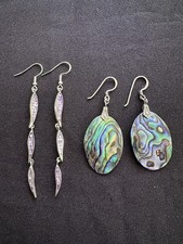 Two Pairs Of Mother Of Pearl Abalone Sterling Silver 925 Dangle Hook Earrings