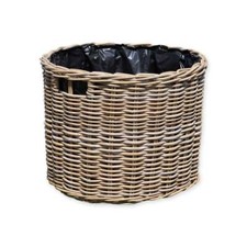 Grey & Buff Rattan Lined Planter Round Woven Outdoor Garden Flower Plant Pot