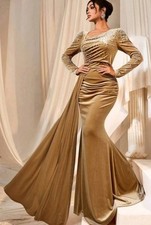 Pearl Decor Asymmetrical Velvet Mermaid Dress Size XL