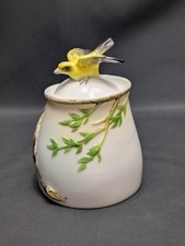 Stunning Graff Embossed Porcelain Jar With Yellow Bird Lid VGC MCM