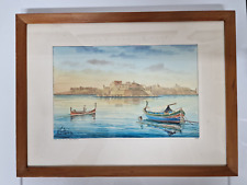 Edwin Galea (1934-2023) Original Maltese Watercolour Painting The Grand Harbour