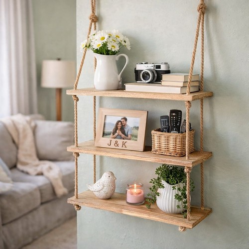 Wooden rope shelf hanging - wooden,