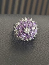 Amethyst And Crystal 925 Silver Wedding Proposal Ring Sparkling Shiny!!