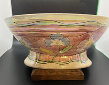 Kensington Ware Lustre Bowl Carlisle Pattern Hand Painted Flowers England 23cm