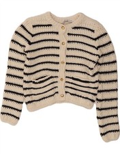 ZARA Womens Crop Cardigan Sweater UK 14 Medium White Striped Cotton DW89