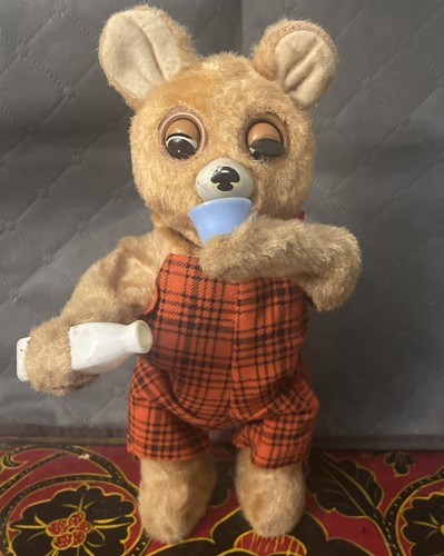 Vintage toy milk drinking bear - drinking,