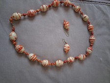 Coral & White Necklace And Earrings Set