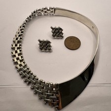 Solid Silver Choker Necklace With Earrings. Silver Job Lot. Mexico Silver. 925.