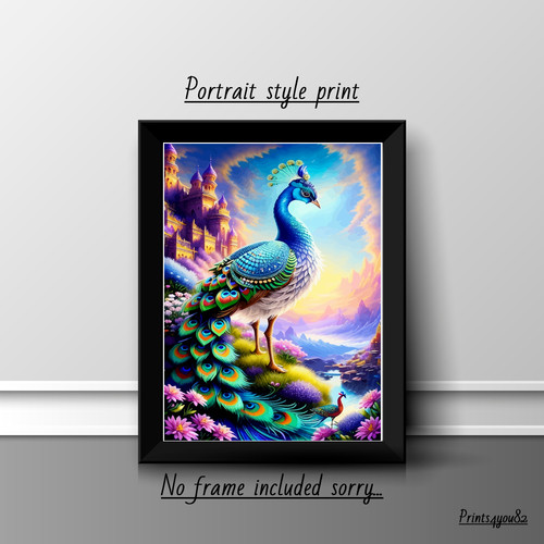 Peacock bird print poster - a4,