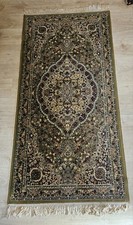 Vintage Mid-Century Olive Green Oriental Rug With Tassels