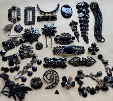 antique Victorian French Jet black glass jewellery brooch hair spare repair -J