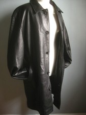 WARM LEATHER OVER COAT XL 46 48 trench black real soft TIBOR THERMOLITE padded