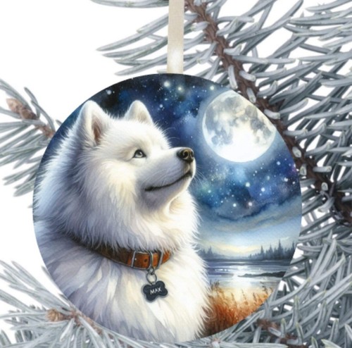 Samoyed dog hanging bauble - dog,