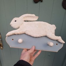 Rabbit coat hook / kids cloakroom / chip carved