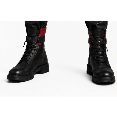 Mens black leather combat - black,