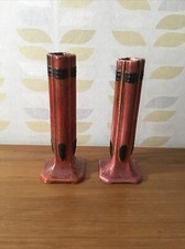 Czechoslovakian Alien Ware Iridescent Lustre Pottery Vases Art Deco Pair