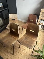 Beautiful Rustic Set of 4 Original 1950s School Chairs