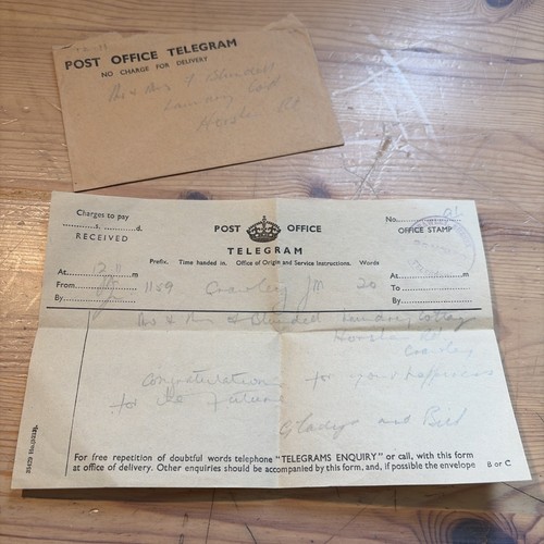1950 post office telegram - post, to