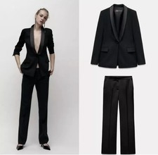 Zara  New Black Tuxedo Blazer And Trousers Suit, Co Ord Set Size L  large