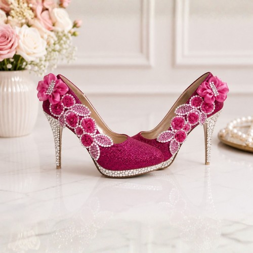 Woman crystal gem shoe - crystal, 4"