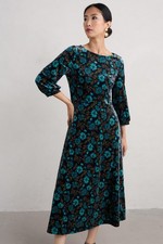 Seasalt Women's Regular Oak Cottage Velvet Dress Ornate Floral Onyx