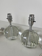 Pair Laura Ashley Clear Lydia Faceted Crystal Glass Globe Round Table Lamps Base
