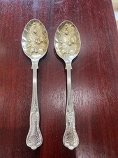 Sheffield Kings Pattern Embossed Fruit Design Serving Spoons - Silver Plated