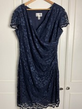 Joseph Ribkoff Lace Dress Womens Size UK 20 Fits 16/18 Navy Blue Smart Ruched