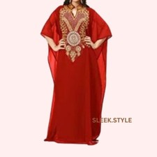 Kaftan Georgette Farasha Ramzan Long Abaya Moroccan Wedding Dubai Red Dress