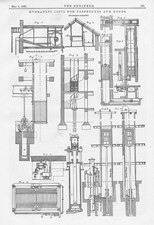Hydraulic Lifts for Passengers & Goods 2 x Antique Engineering Prints 1882