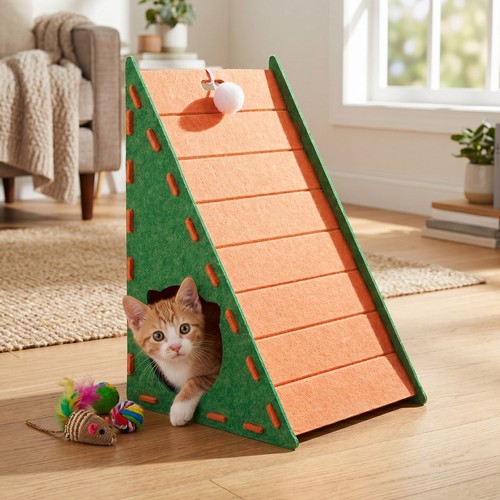 Triangular felt cat cave - cave, house