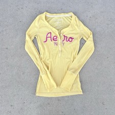 Y2K Aeropostale Longsleeve Henley Top Medium 14x24 Babydoll Waffleknit